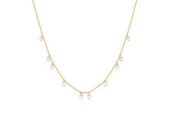  Starlit Drops - Link necklaces - Silver / 14kt GP - Zirconia - 48cm